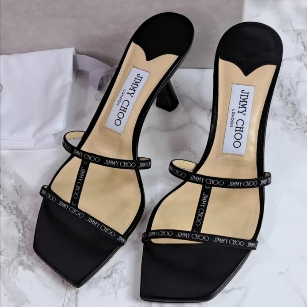 Jimmy Choo Ria 65mm Black Nappa Leather Mules Size 38 IT/EU